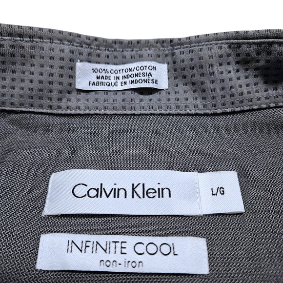 Calvin Klein Infinite Non-Iron Button Up Shirt Mens Large Gray Check 100% Cotton - Picture 5 of 13